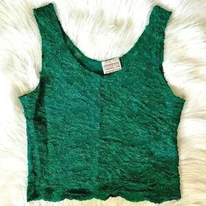 Vintage Featherbed Intimates Emerald Green Lace Sheer Top Large